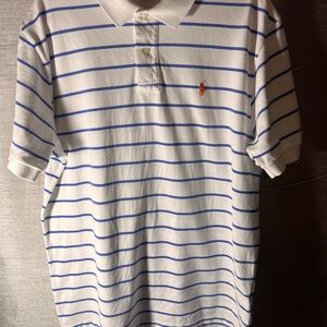 Ralph Lauren White and Blue Classic Fit Striped Polo Shirt size XL